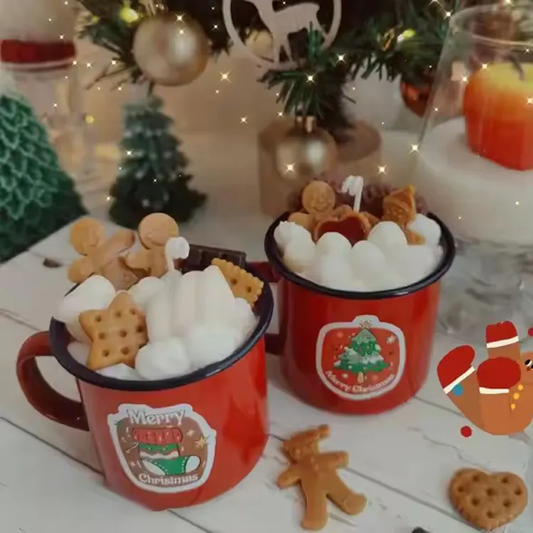 Lilin beraroma Natal kreatif buatan tangan manusia kue jahe aromaterapi Marshmallow ornamen hadiah dekorasi pesta liburan rumah