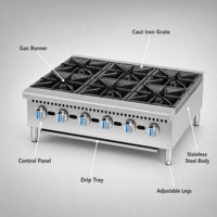 Kompor Gas Stainless Steel 6 Tungku 24 Inch untuk Restoran, Peralatan Masak Dapur Komersial