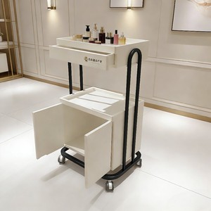 Chariot de Salon avec Cadre Doré, Chariot de Rangement en Plastique à 4 Roues pour Produits de Beauté, Déplacement Facile, Design Contemporain - Product Image 4