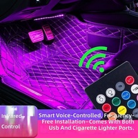 Kit d'éclairage d'ambiance RGB pour voiture, 1 à 4 unités, sans fil, interface USB, contrôle par application et télécommande rythmique