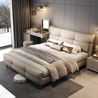 Ensemble de chambre à coucher moderne de luxe avec cadre de lit Queen en cuir véritable cadre en bois-Garantie de 3 ans