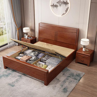 Nouveau lit en bois de noyer massif de style chinois, lit double minimaliste avec tiroirs de rangement, lit de mariage abordable pour chambre principale