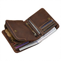 Dompet Pendek Kulit Asli Retro Wanita Baru dengan Kantong Koin Ber-resleting, Kancing Tekan, Banyak Slot Kartu, Desain Lipat Dua, Crazy Horse