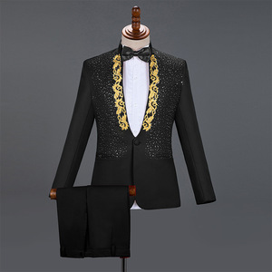 Мужской костюм с воротником-стойкой и блестками - Product Image 2