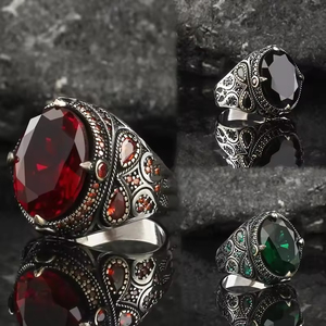 Anillos <span class=keywords><strong>de</strong></span> Piedras Preciosas <span class=keywords><strong>de</strong></span> Circonio Ovalados Vintage en Verde/Negro/Rojo <span class=keywords><strong>de</strong></span> ZhuQian, Anillos <span class=keywords><strong>de</strong></span> Estilo Punk para Hombre, Joyería Clásica Turca - Product Image 3