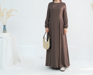 Vestido abaya maxi de lino de color sólido para mujer, forro transpirable y fluido, prenda musulmana modesta con mangas abullonadas, último modelo de abaya - Product Image 5