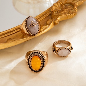 Ensemble de bagues vintage en <span class=keywords><strong>bronze</strong></span> antique avec pierres précieuses en résine ovales pour femmes, bagues empilables rétro pour femmes, accessoires de bijoux, cadeaux - Product Image 3