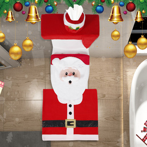 Lot de 3 décorations de Noël Père Noël : Housse de siège de toilette et tapis de salle de bain Père Noël Joyeux - Product Image 2