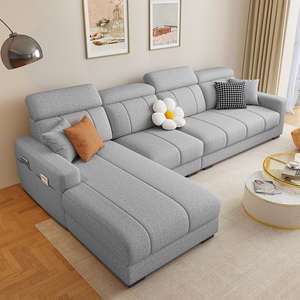 Canapé en L <span class=keywords><strong>pas</strong></span> <span class=keywords><strong>cher</strong></span>, moderne, en tissu doux avec coin lounge, canapés minimalistes pour salon, vente chaude, gris clair - Product Image 1