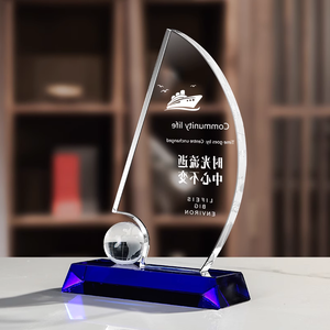 DH fabbrica Logo personalizzato incisione UV stampa barca a vela K9 bianco trofeo di cristallo targa di vetro - Product Image 5