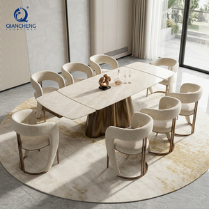 Tavolo da Pranzo Estensibile di Lusso Multifunzionale Pieghevole Regolabile con Piano in Pietra per 12 Persone Arredamento Moderno - Product Image 1