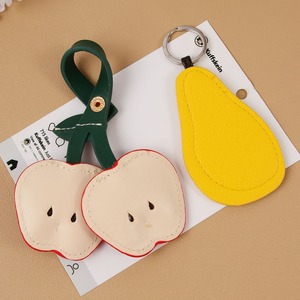 Various Bag Charm Fruits Portable Locator Card Holder Leather Fruit <b>Keychain</b> Key Fob Case - Product Image 2