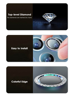 Protection d'écran pour objectif d'appareil photo iPhone 12 13 14 15 16 Pro Max, effet diamant brillant, 9H, métal individuel avec film en verre pour objectif d'appareil photo