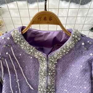 Ensemble deux pièces élégant pour <span class=keywords><strong>femme</strong></span>, veste à col rond ornée <span class=keywords><strong>de</strong></span> perles lourdes, jupe à sequins ajustée, <span class=keywords><strong>tenue</strong></span> <span class=keywords><strong>de</strong></span> soirée jeune et élégante - Product Image 3