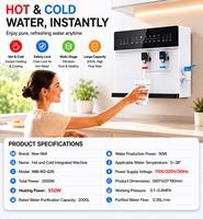Distributeur d'eau sans réservoir, purificateur d'eau chaude et froide, système RO à 5 étapes de filtration, auto-nettoyant, arrêt automatique pour la maison
