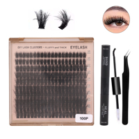Kits de cils en grappe 20P 30P 40P 50P 100P 200P avec colle, scellant et pince, 200 cils par plateau, cils en éventail en cachemire volumineux et courbés en D