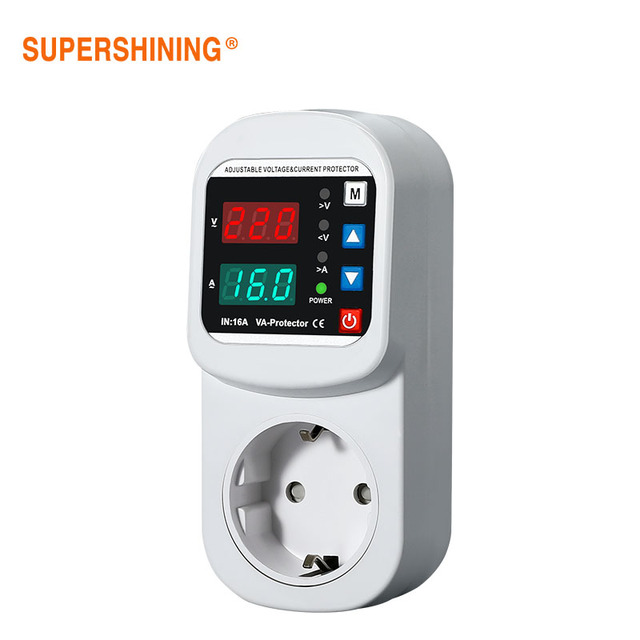 Adjustable 16A Over & Under Voltage Protector Socket, AC 220V, EU Plug, Single Phase with Overload & Current Protection, 40A/63A