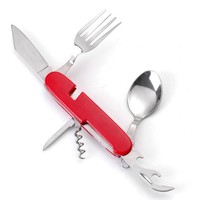 Fourchettes de qualité alimentaire avec porte-clés, 4 couteaux et cuillères de poche en acier inoxydable EDC pour le camping et la randonnée en plein air