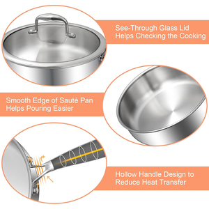 Sartén de Acero Inoxidable Triple de Alta Calidad sin Recubrimiento, con Asas de Acero Inoxidable, 4QT - Product Image 5
