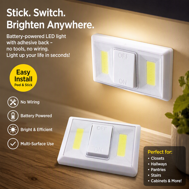 Wireless Cob Led Battery Operated Switch Night Light COB Closet Under Cabinet Door Light Switch Wall Lamp for Kitchen Cupboard