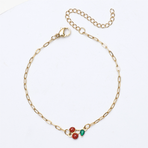Pulsera minimalista de frutas PVD, cadena fina de acero inoxidable chapada en oro de 18 quilates, bonita pulsera de cereza, tobillera para niñas - Product Image 5