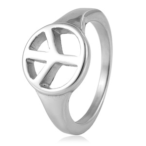 yunnique Peace Symbol <b>Ring</b> <b>Titanium</b> Steel Hollow Geometric Design Women's Fashion Jewelry Gift Silver Color 210130 - Product Image 1