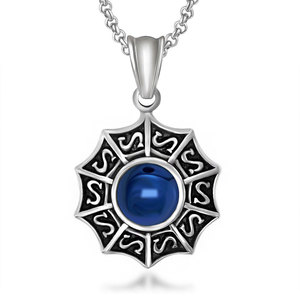 Colgante de estrella de estilo chino, collar de moda con engaste de circonita azul de acero inoxidable SP505 - Product Image 2