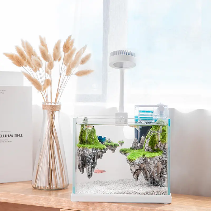 Small Desktop Free Water Change Aquarium Tank Glass Super White Aquatic Led Light Fish Tank