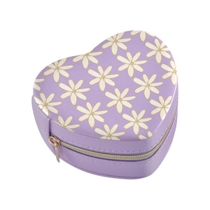 Hawaiian Tiare Flower Custom Design Purple Heart Shape Pu Leather Mini Gift Jewelry Organizer <b>Box</b> Zipper Jewellery <b>Storage</b> <b>Box</b> - Product Image 3