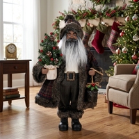 Père Noël Africain Papai Noel Preto Black Heritage Plaid Coat Grey Curly Beard Lantern Decor Lodge