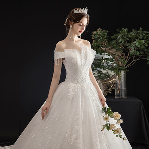 Robe de mariée transfrontalière pour le commerce extérieur, Nouvelle collection 2026, pour mariée, épaules dénudées, coupe ajustée, traîne chapelle, ornée de cristaux, longueur ras du sol, silhouette plage, grande taille - Product Image 4