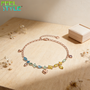 Collier ras du cou pour femme avec zircon géométrique coloré et perles, chaîne épaisse en or PVD à maillons ovales et pendentif cœur - Product Image 3