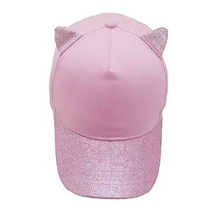 Hot Sale Nette Katze Ohr schillernden verstellbaren Hut Kappe benutzer definierte Logo Baseball rosa Mädchen Kinder Kappen Sommer Outdoor Sport Großhandel