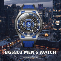 Montre squelette automatique mécanique de luxe pour homme BG5803 avec bracelet en cuir, boîtier en acier inoxydable, lumineuse, résistante à l'eau 5 bars, sport