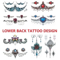 Tatouages temporaires sexy pour le bas du dos, motifs floraux pour femmes, faux tatouages pour le corps, autocollants de tatouage pour la taille, tatouage temporaire imperméable
