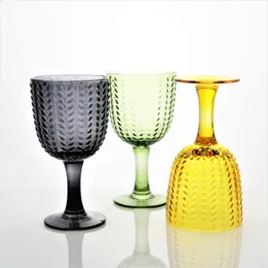 Colored wedding & Party vintage drinking glassware colored glass goblet vintage embossed wine glass