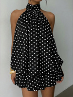 Nouvelle robe d'été style européen et américain à col halter, à pois, sexy, dos nu, sans manches, mini-jupe taille haute, coupe trapèze en polyester