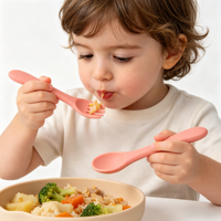 Lot de Couverts Souples et Colorés en Silicone pour Bébé : Cuillères et Fourchettes Personnalisables pour la Première Alimentation des Tout-Petits