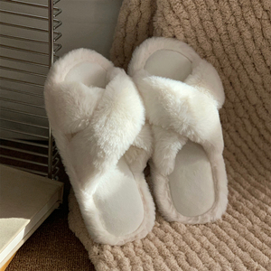 XIXITIAO 신상품 여성용 미니멀리스트 交叉 스트랩 미끄럼 방지 실내외 뮬 가을 겨울 플러시 하우스 슈즈 - Product Image 1