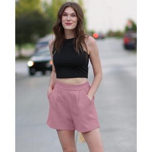 2025 femmes rose poussiéreux taille haute plissé habillé Blazer Shorts taille élastique jambe large robe Shorts taille moyenne (convient à la taille - Product Image 1