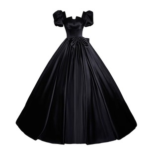 Satin Evening Gown Square Collar Empire Waist Vintage Style Black Women's Formal Dress Wedding Party Hostess Dress - Product Image 5