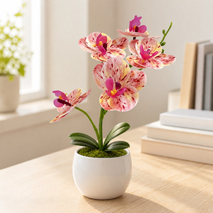 Plante artificielle Phalaenopsis avec pot, 32 cm de haut, tachetée, blanc pastel, violet, rose foncé, magenta, pour la maison ou le bureau - Product Image 4