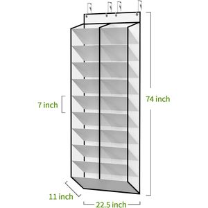 Over The Door <b>Shoe</b> Organizer 30 Pairs Mesh Hanging <b>Rack</b> White Closet Storage With 10 Tier Pockets For <b>Shoes</b> - Product Image 3