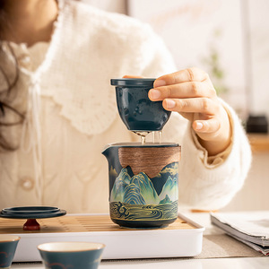 MSH <span class=keywords><strong>Théière</strong></span> en céramique directe d'usine avec quatre tasses Coffret cadeau de thé traditionnel japonais Ensemble de tasses à thé Kung Fu en porcelaine de voyage - Product Image 2