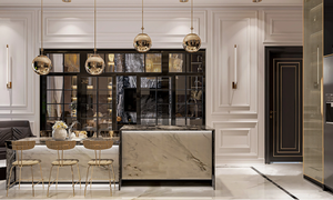 Nouvelle conception 2024, armoires de cuisine de luxe en verre noir brillant et or moderne - Product Image 6