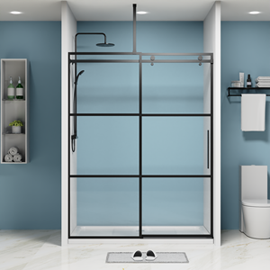 LE LUXE MODERNE RENCONTRE LA FONCTIONNALITÉ: ÉCRAN <span class=keywords><strong>DE</strong></span> <span class=keywords><strong>DOUCHE</strong></span> KD À CADRE NOIR AVEC ACCENTS EN LAITON - Product Image 1