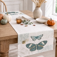 Chemin de table botanique papillon bleu sarcelle ivoire pour mariage printanier, table de salle à manger, fête de jardin, décoration de vente au détail et en gros
