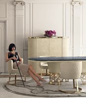 Ensemble de table à manger extensible en bois de luxe avec plateau en marbre blanc, design moderne pour 6 à 12 chaises