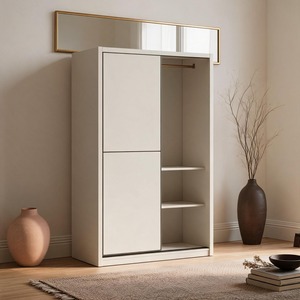 <span class=keywords><strong>Ropero</strong></span> de Almacenamiento Alto de Madera Marrón Moderno Personalizado OEM con 2 Puertas Correderas, Barra para Colgar y Estantes para Proyectos de Dormitorios y Hoteles - Product Image 2