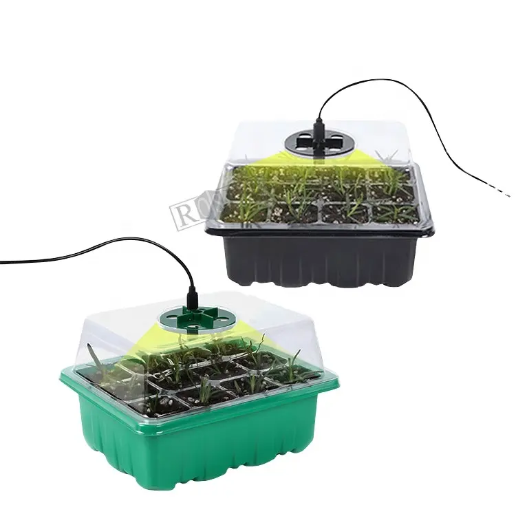 Bandeja inicial personalizada para germinação de mudas, kit de 12 células, bandeja para plantio de sementes de berçário de jardim com cúpula e luzes de cultivo